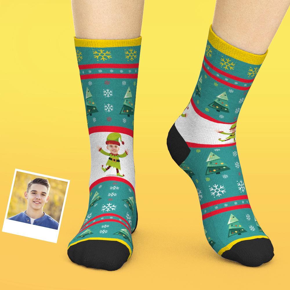Custom Face Socks Add Picture Christmas Elf Socks