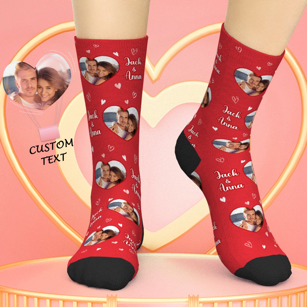 Custom Photo Names Socks Personalized Love Heart Valentine's Day Gifts Socks for Couples - 