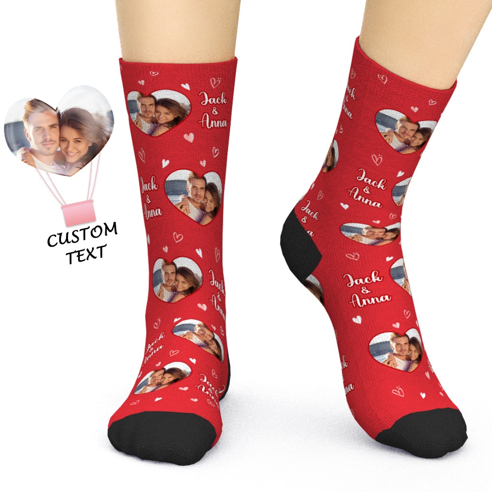 Custom Photo Names Socks Personalized Love Heart Valentine's Day Gifts Socks for Couples - 
