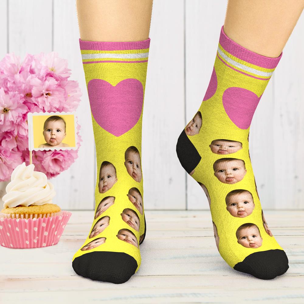 Custom Face Socks Funny Socks Printed Socks with Heart Gifts for Love - 