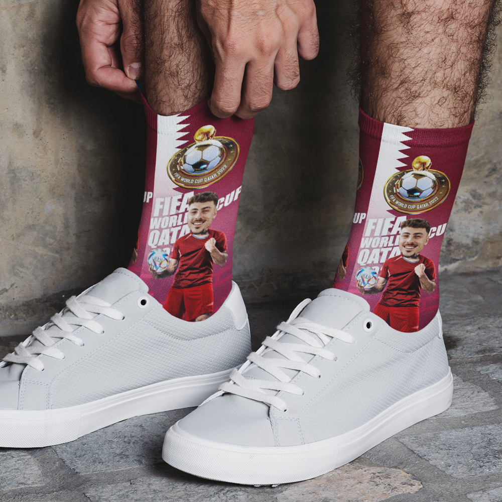 Custom Face Socks Add Pictures and Text Socks World Cup 2022 Socks Gifts for Him - Katar - soufeelmy