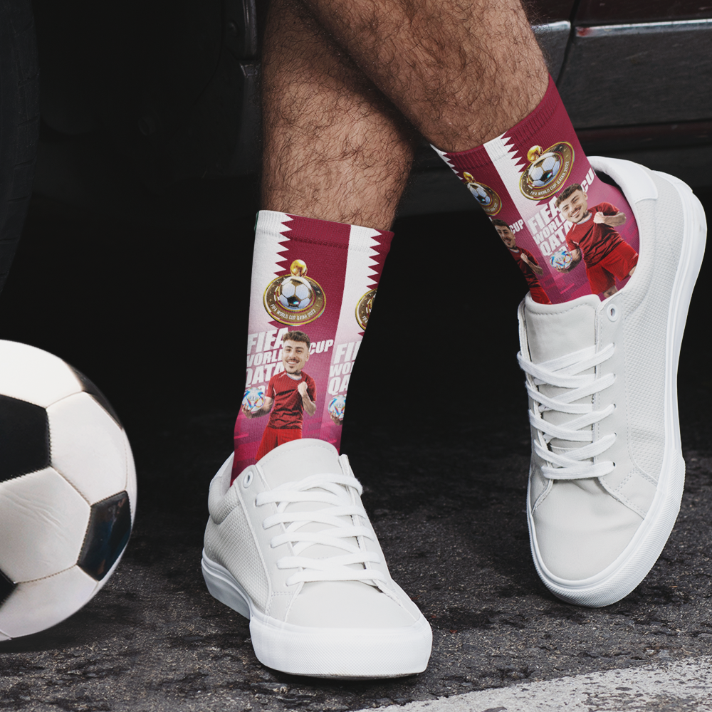 Custom Face Socks Add Pictures and Text Socks World Cup 2022 Socks Gifts for Him - Katar - soufeelmy