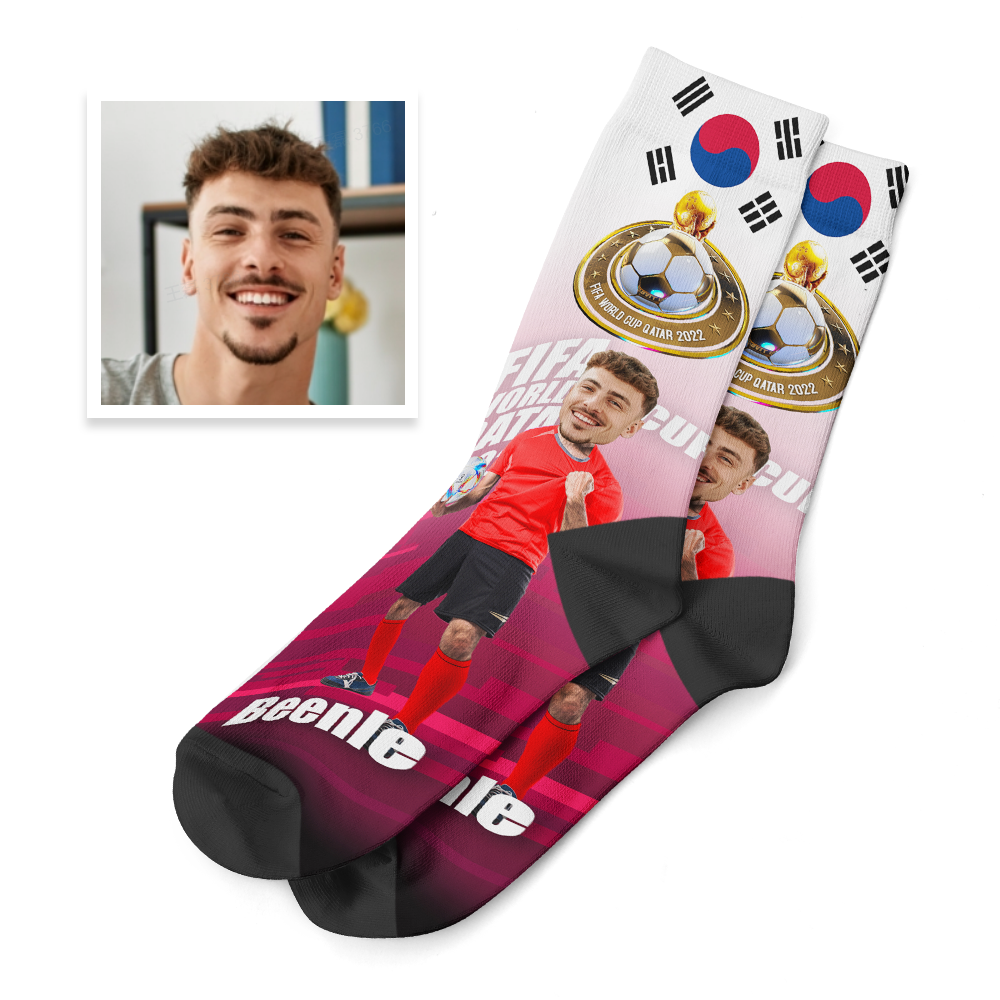 Custom Photo Names Socks Personalized World Cup 2022 Socks for Him - Korea - soufeelmy