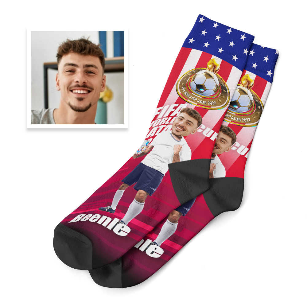 Custom Face World Cup 2022 Socks Add Photo and Text Socks - American - soufeelmy