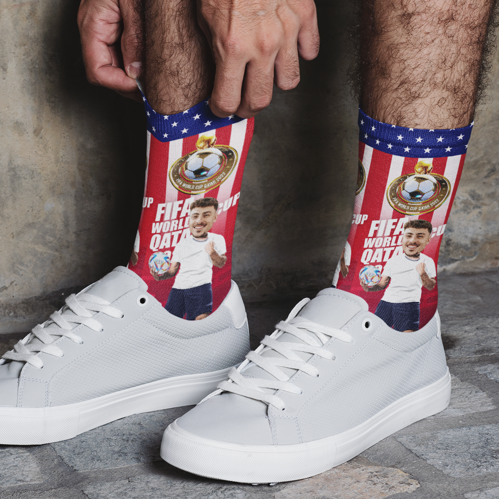 Custom Face World Cup 2022 Socks Add Photo and Text Socks - American - soufeelmy