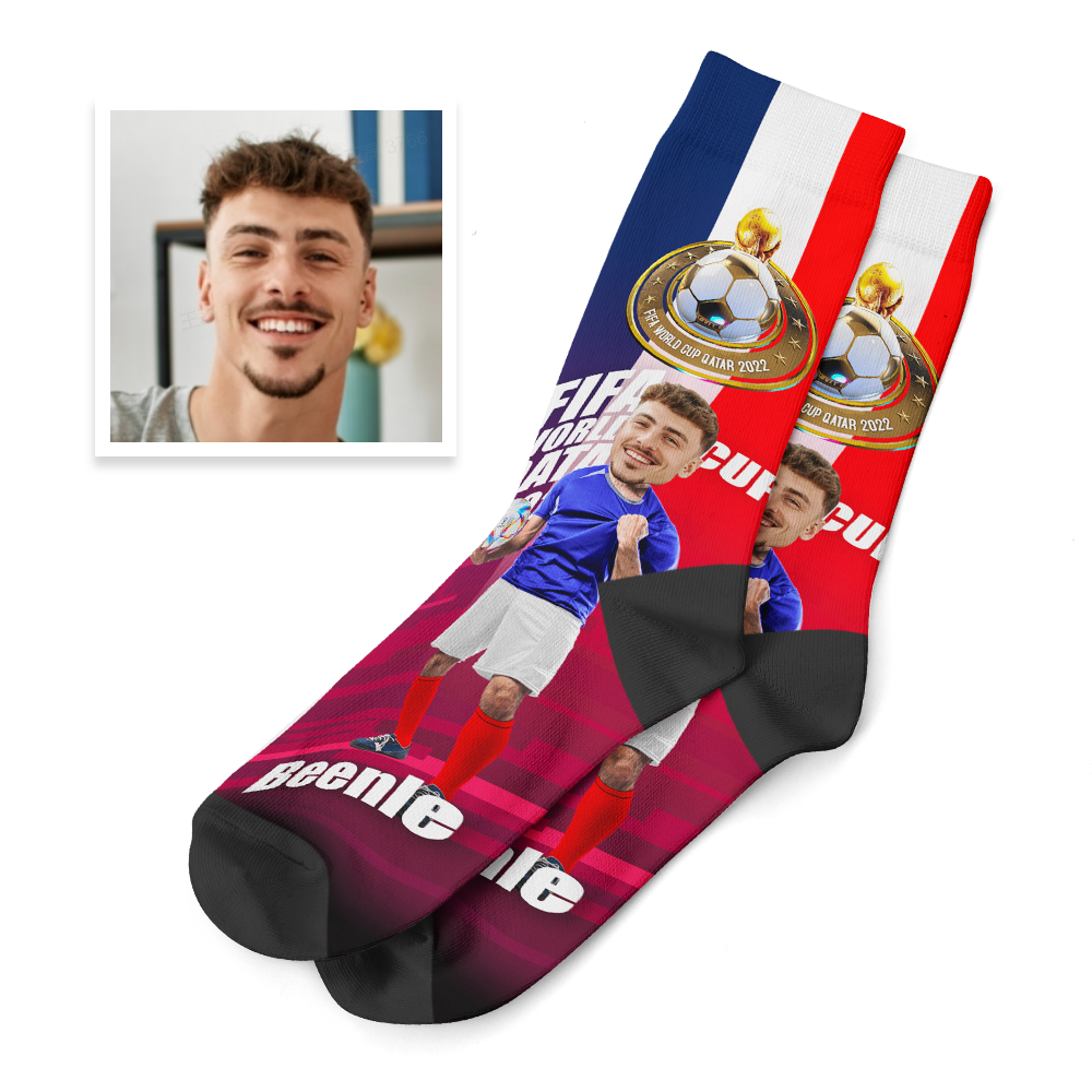 Custom Photo Names Socks Personalized World Cup 2022 Socks for Him - France - soufeelmy