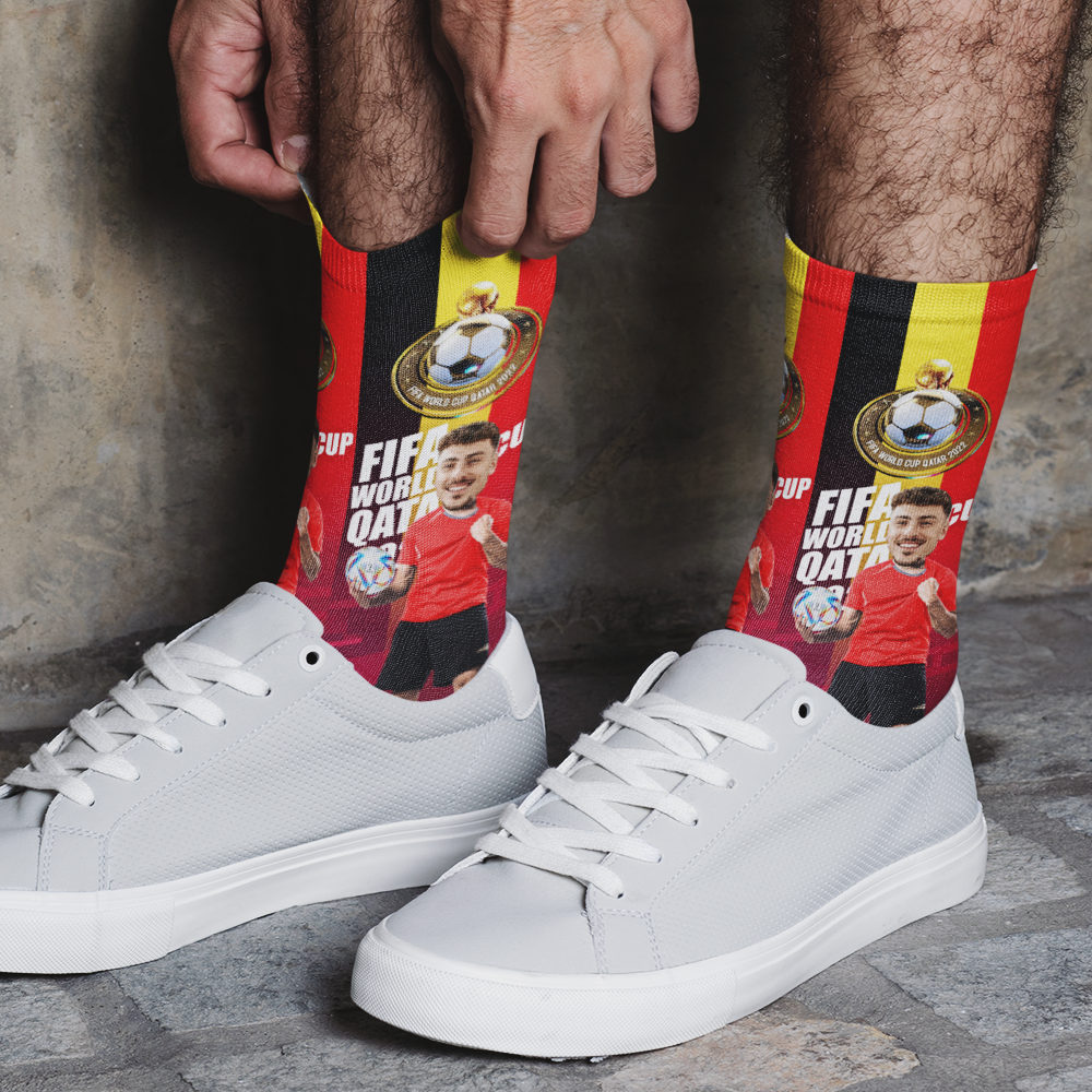 Custom Face World Cup 2022 Socks Add Photo and Text Socks - Belgium - soufeelmy