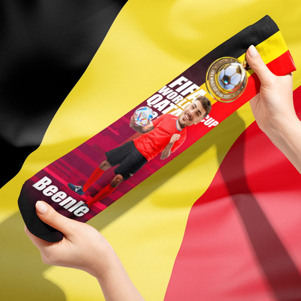 Custom Face World Cup 2022 Socks Add Photo and Text Socks - Belgium - soufeelmy