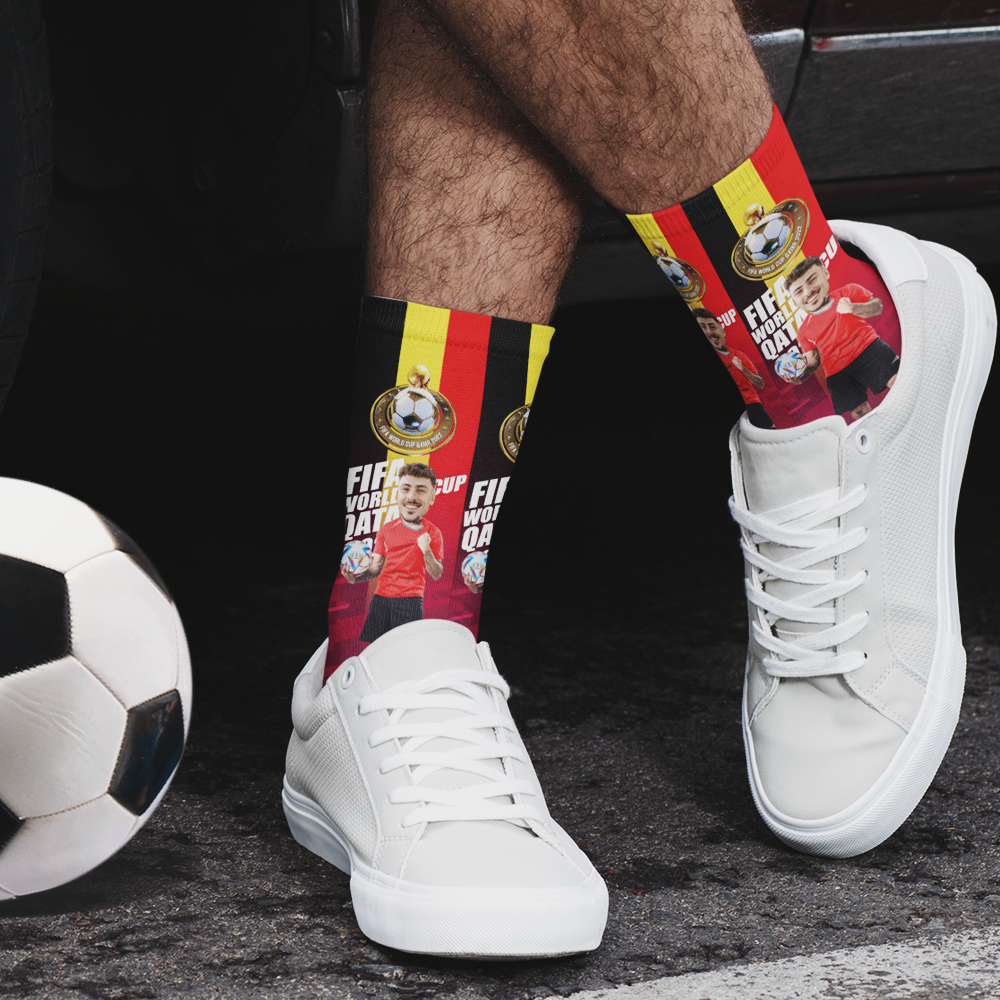 Custom Face World Cup 2022 Socks Add Photo and Text Socks - Belgium - soufeelmy