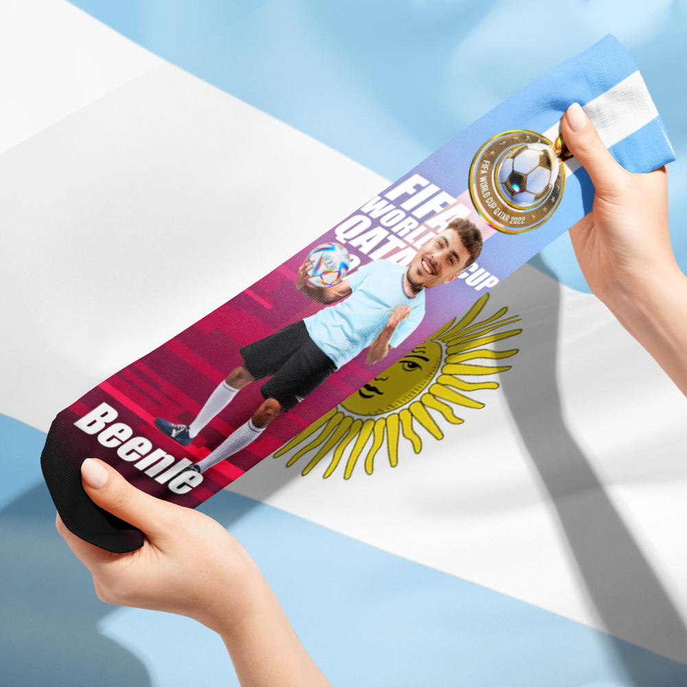 Custom Face World Cup 2022 Socks Add Photo and Text Socks - Argentina - soufeelmy