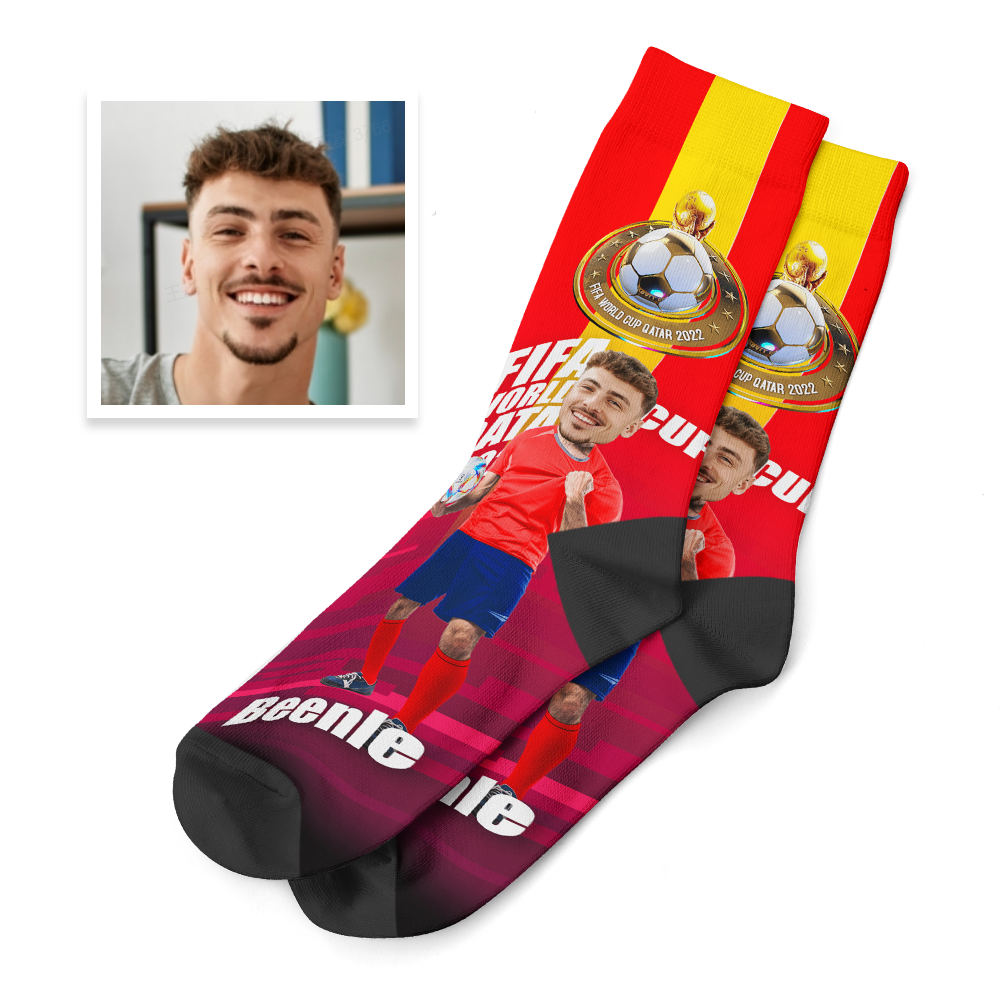 Custom Photo Names Socks Personalized World Cup 2022 Socks for Him - Spain - soufeelmy