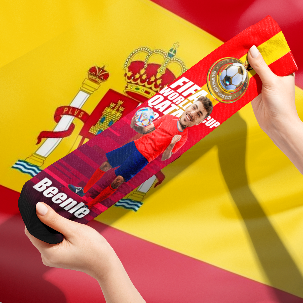 Custom Photo Names Socks Personalized World Cup 2022 Socks for Him - Spain - soufeelmy