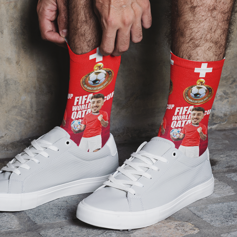 Custom Face World Cup 2022 Socks Add Photo and Text Socks - Switzerland - soufeelmy