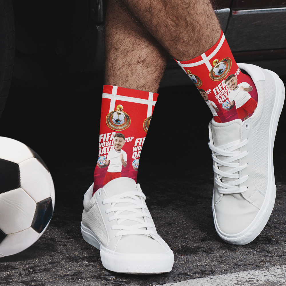 Custom Face World Cup 2022 Socks Add Photo and Text Socks - Denmark - soufeelmy