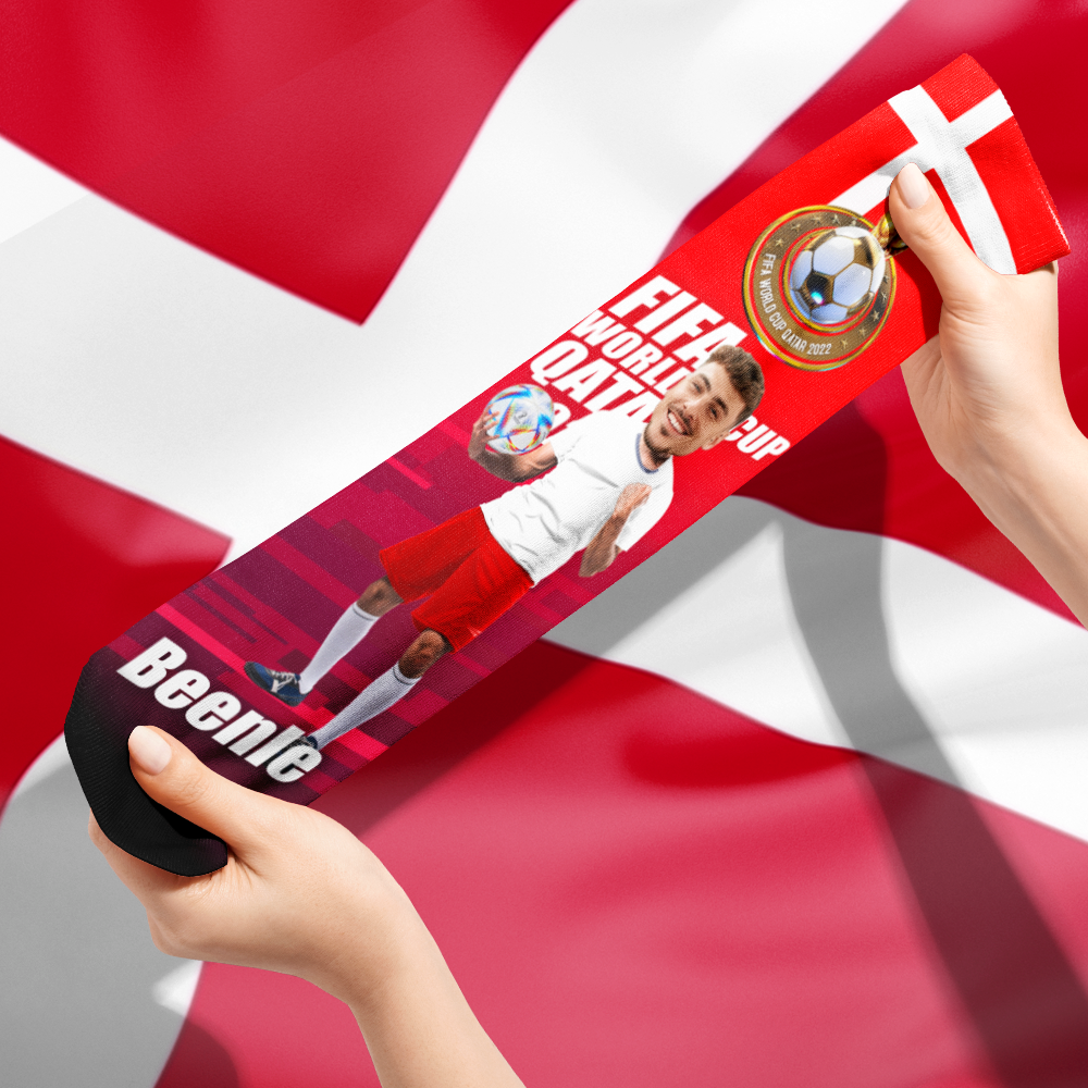 Custom Face World Cup 2022 Socks Add Photo and Text Socks - Denmark - soufeelmy
