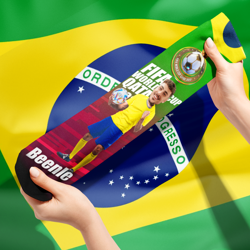 Custom Face Socks Add Pictures and Text Socks World Cup 2022 Socks Gifts for Family - Brazil - soufeelmy