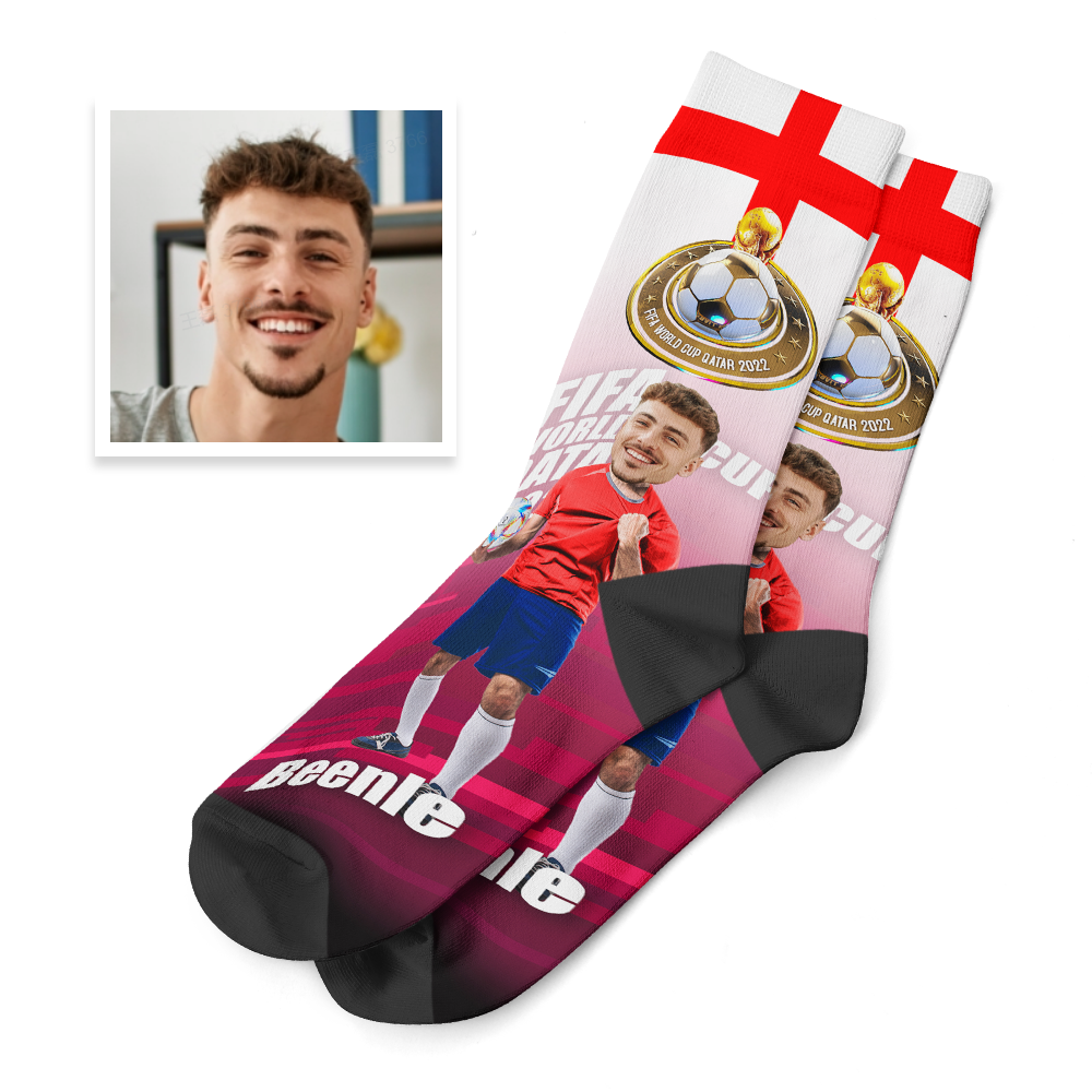 Custom Face World Cup 2022 Socks Add Photo and Text Socks - England - soufeelmy