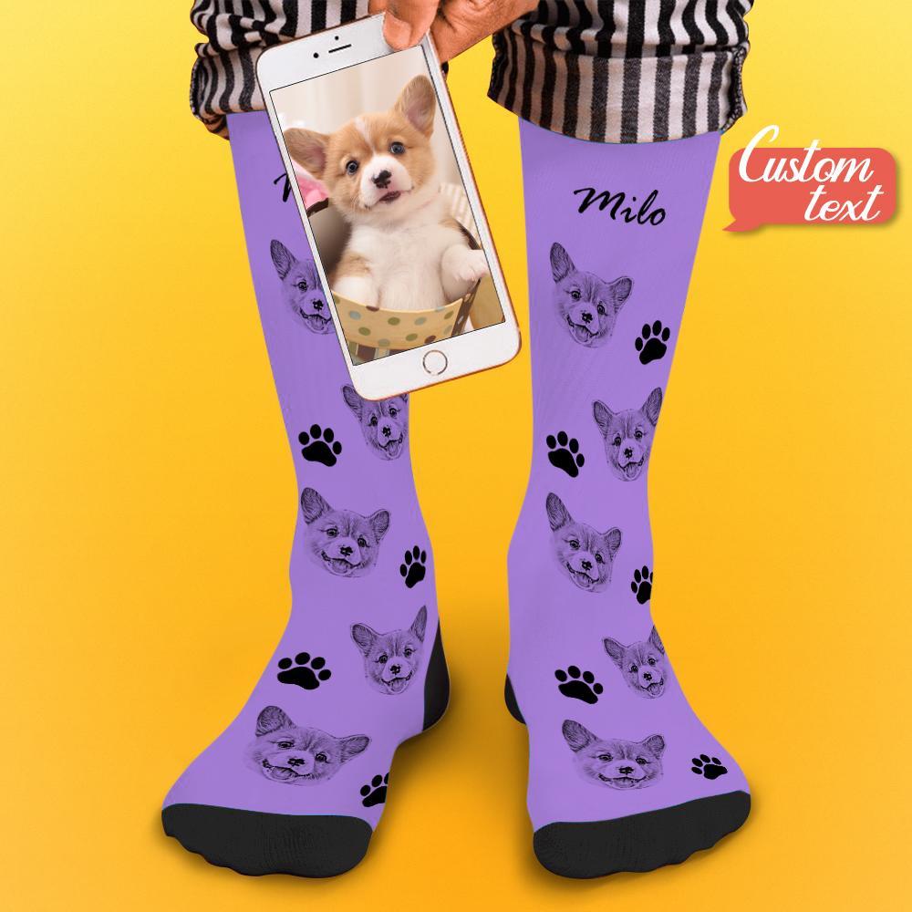 Custom Socks Pet Face Photo Socks Text Name Photoprint Socks For Pet - soufeelmy