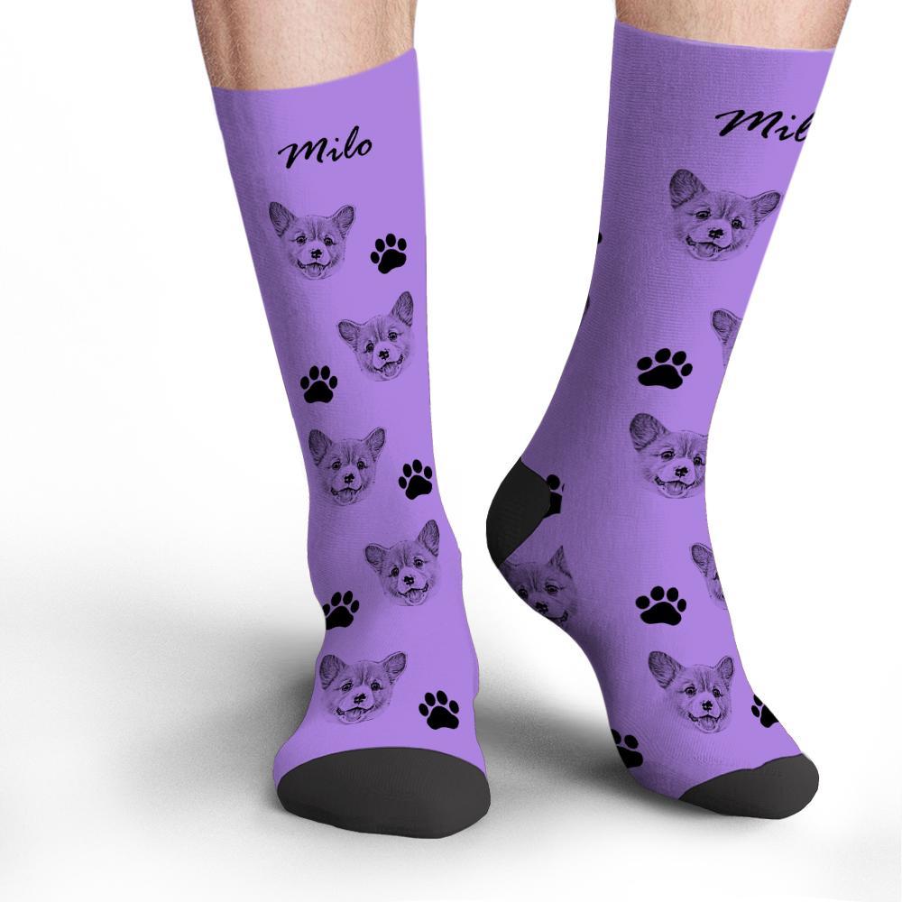 Custom Socks Pet Face Photo Socks Text Name Photoprint Socks For Pet - soufeelmy