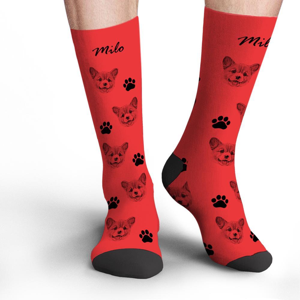 Custom Socks Pet Face Photo Socks Text Name Photoprint Socks For Pet - soufeelmy