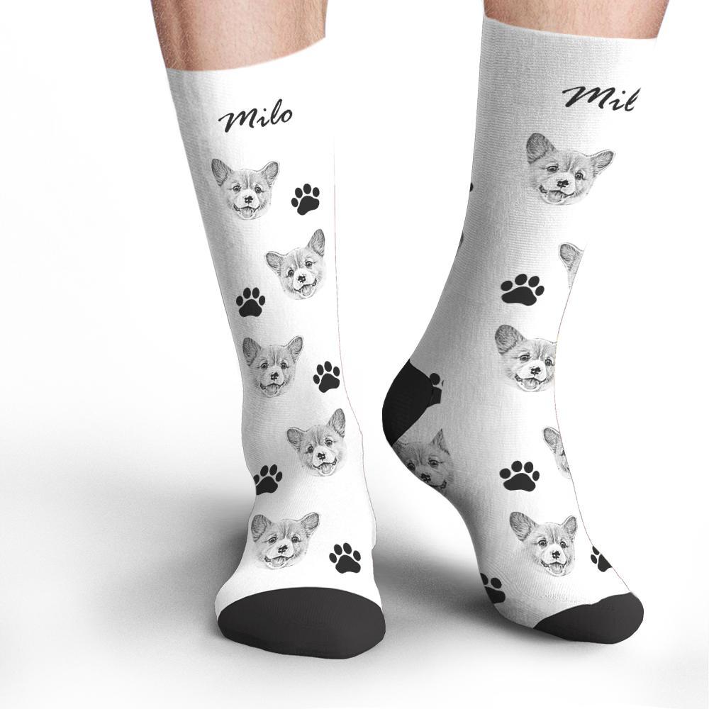 Custom Socks Pet Face Photo Socks Text Name Photoprint Socks For Pet - soufeelmy