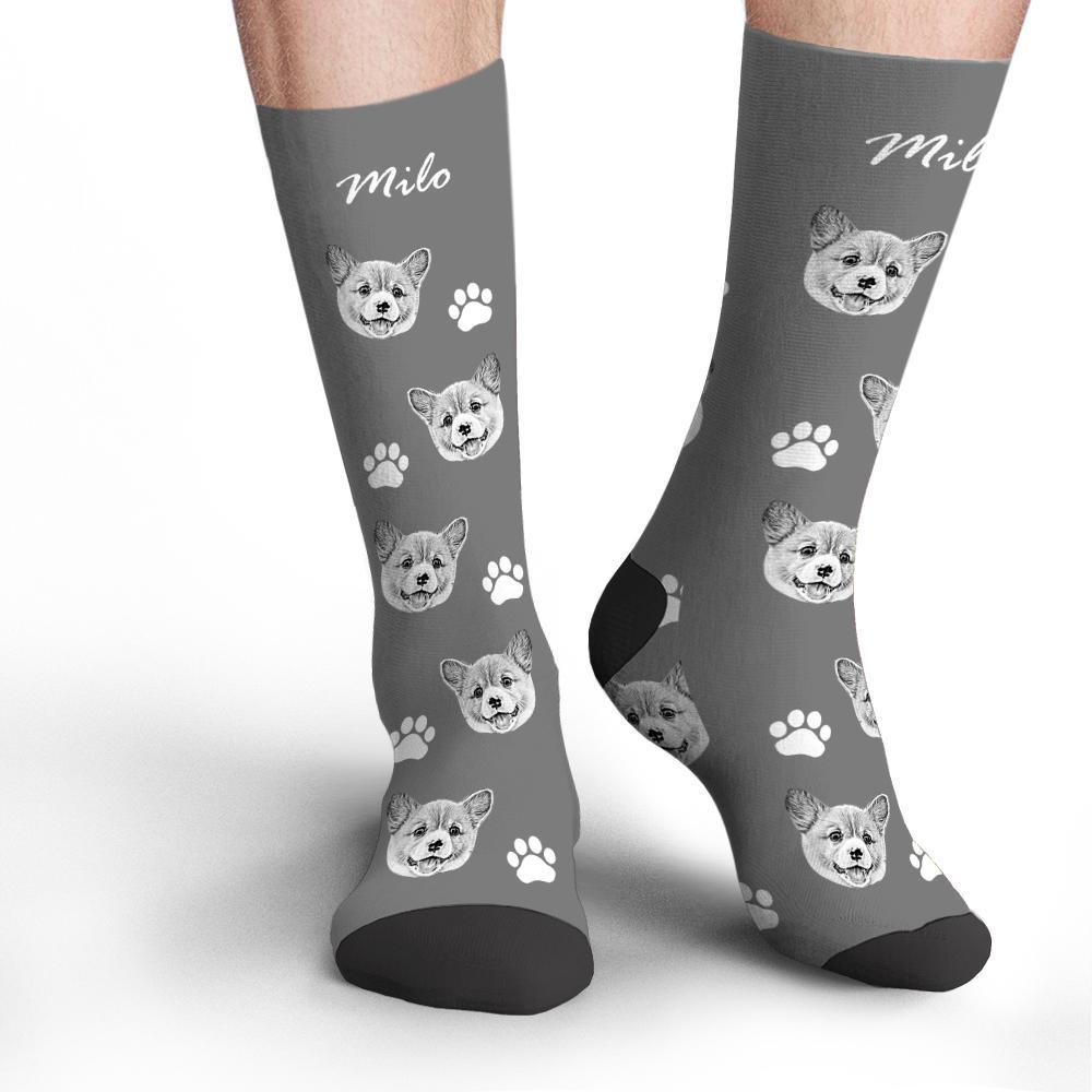 Custom Socks Pet Face Photo Socks Text Name Photoprint Socks For Pet - soufeelmy