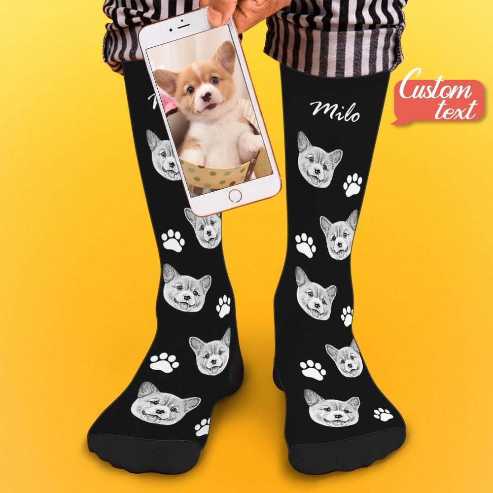 Custom Socks Pet Face Photo Socks Text Name Photoprint Socks For Pet - soufeelmy