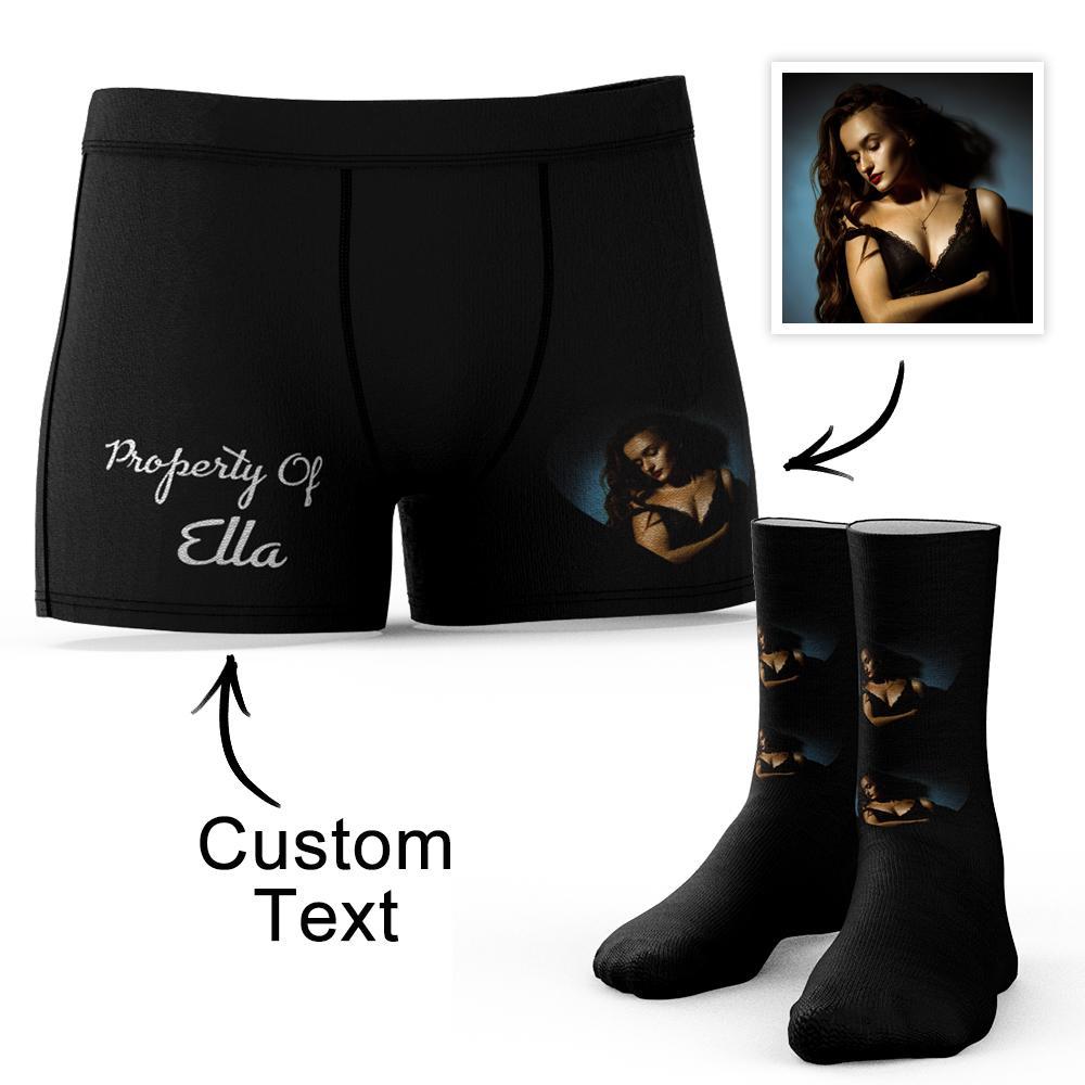 Custom Face Photo Engraving Underwear and Socks Set Love Heart Boxer Shorts Valentine's Day - soufeelmy