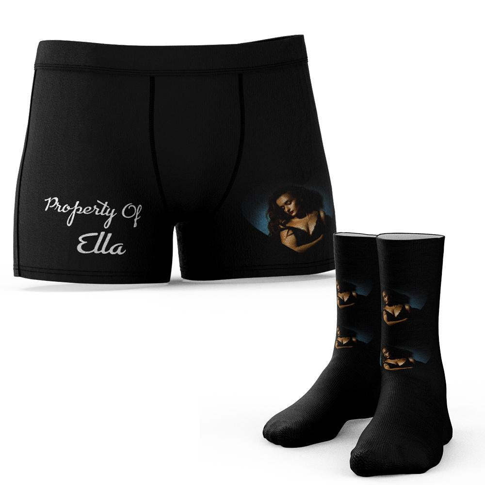 Custom Face Photo Engraving Underwear and Socks Set Love Heart Boxer Shorts Valentine's Day - soufeelmy