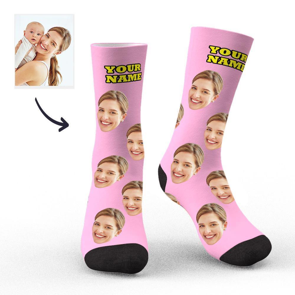 Custom Socks Face Socks Photo Socks with Your Text 3D Preview Gifts for Mom - soufeelmy