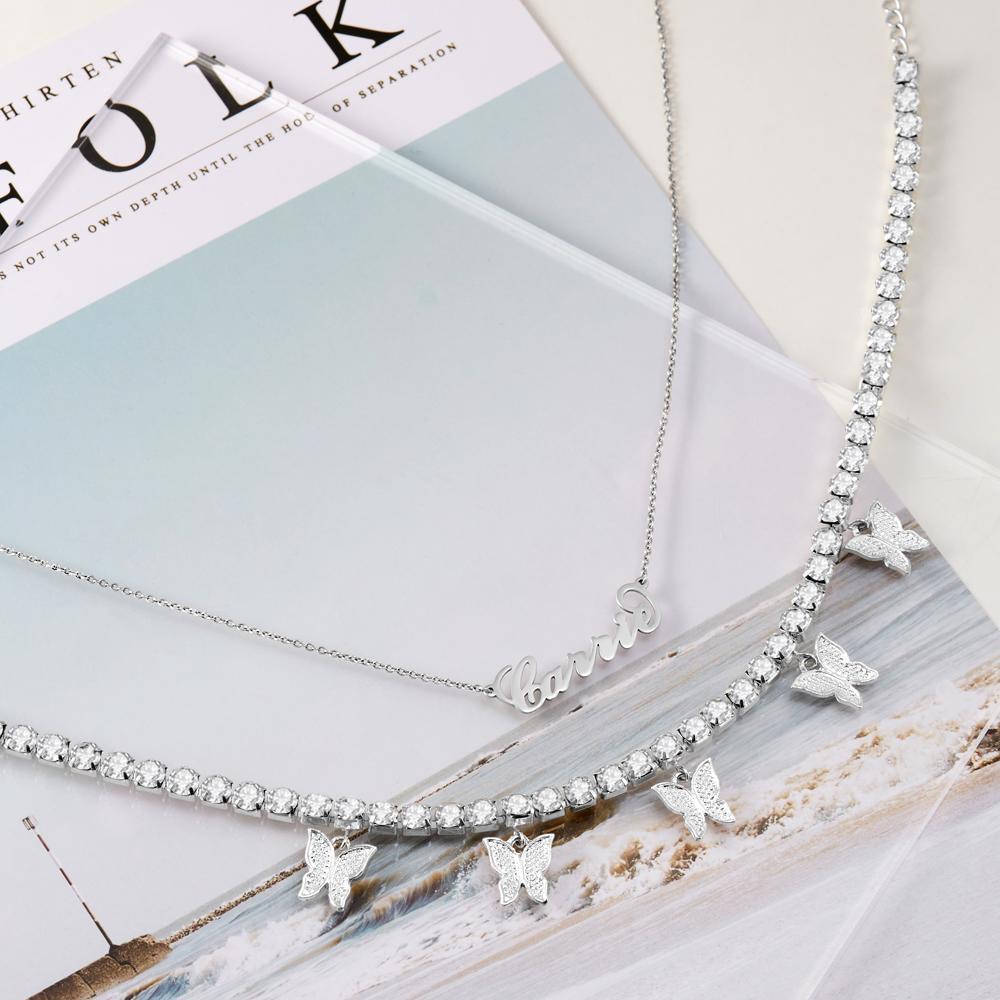 Carrie Style Name Necklace With Butterfly Pendant Necklace Unique Gifts - 