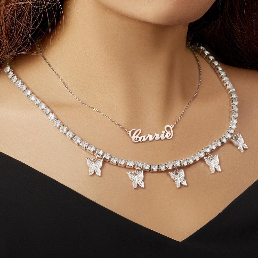 Carrie Style Name Necklace With Butterfly Pendant Necklace Unique Gifts - 