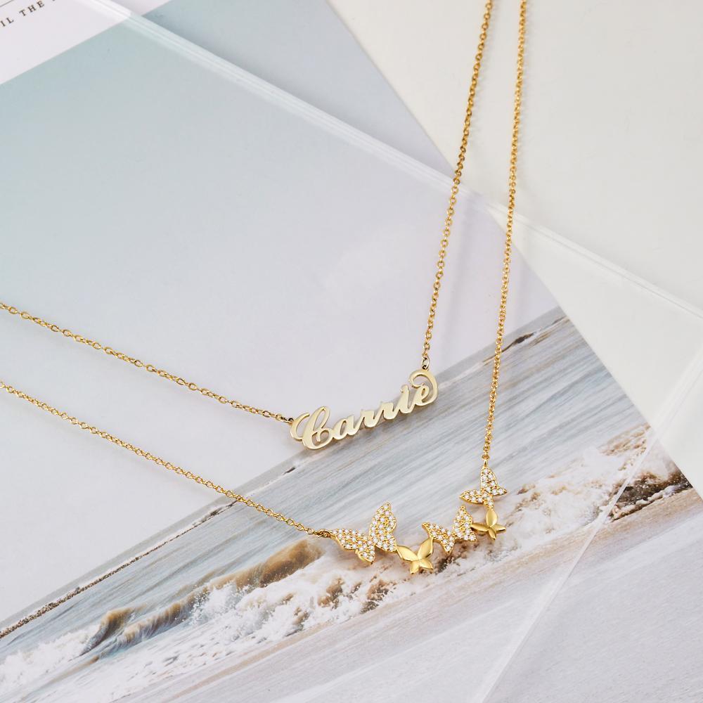 Carrie Style Name Necklace With Butterfly Pendant Necklace For Girlfriend Gifts - 