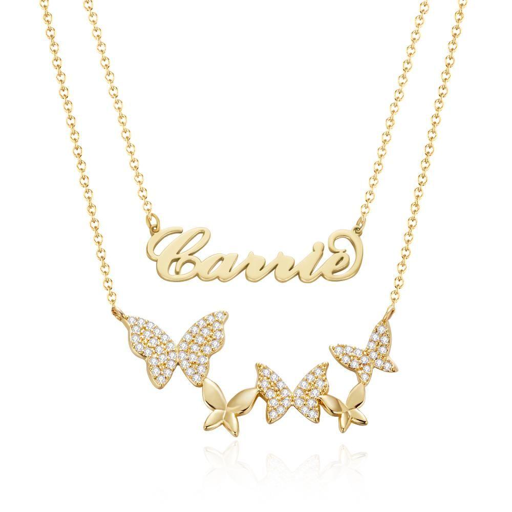 Carrie Style Name Necklace With Butterfly Pendant Necklace For Girlfriend Gifts - 