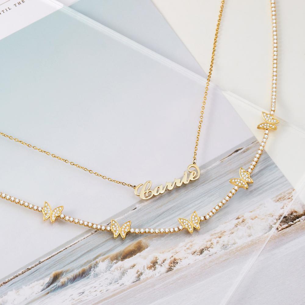 Name Necklace With Butterfly Pendant Necklace Gifts - 