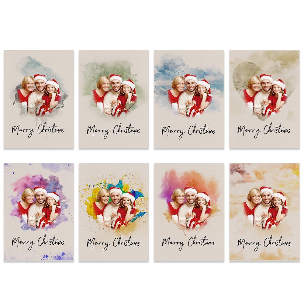 Custom Wall Art Watercolor Photo Aquarelle Oil Painting Frameless Gift For Family Christmas Gift - soufeelmy