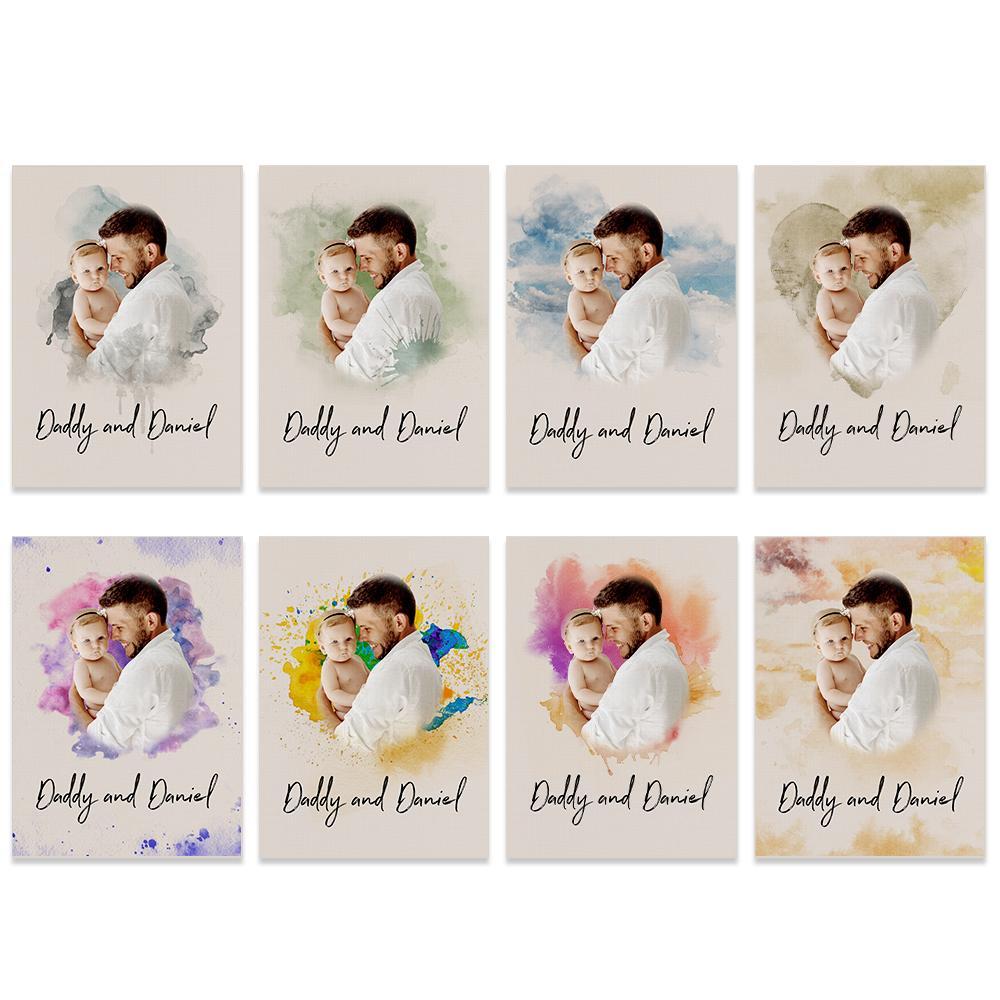 Custom Wall Art Watercolor Photo Aquarelle Oil Painting Frameless Father's Day Gift - soufeelmy