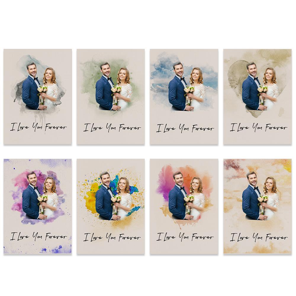 Custom Wall Art Watercolor Photo Aquarelle Oil Painting With DIY Frame Wedding Anniversary Gift - soufeelmy