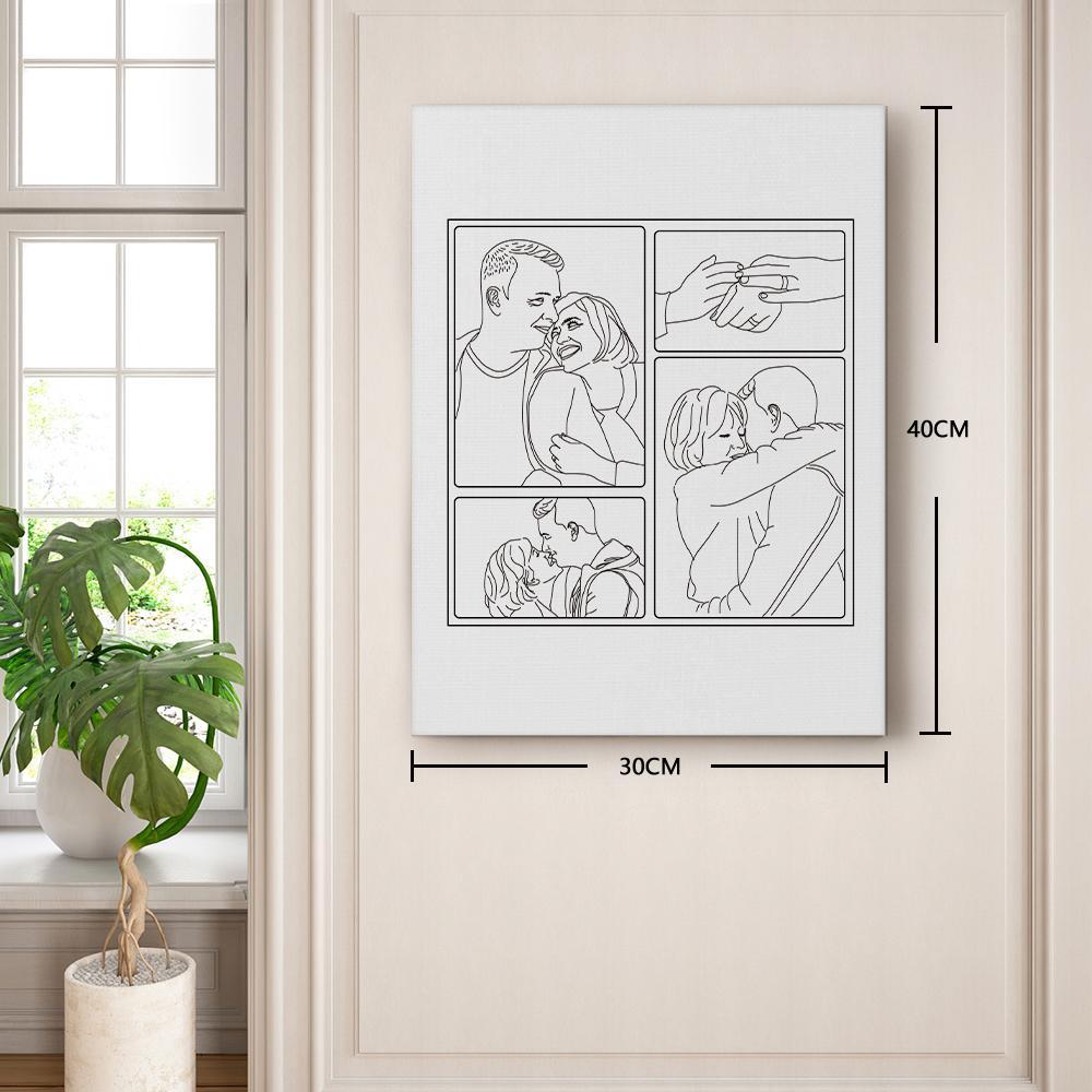 Custom Line Art Canvas Painting with Your Photo, Wall Art Gift for Couples - soufeelmy