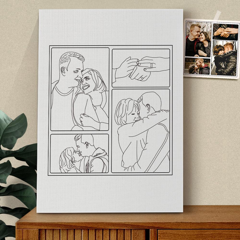 Custom Line Art Canvas Painting with Your Photo, Wall Art Gift for Couples - soufeelmy