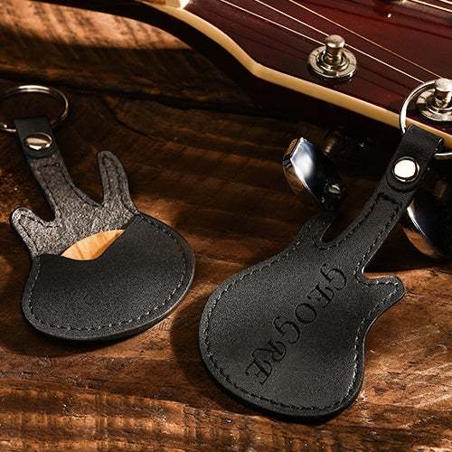 Custom Engraved Guitar Pick Holder Guitar Shape - Brown - soufeelmy