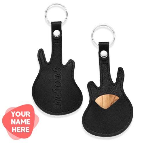 Custom Engraved Guitar Pick Holder Guitar Shape - Brown - soufeelmy