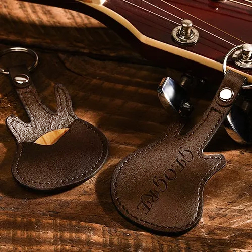 Custom Engraved Guitar Pick Holder Guitar Shape - Brown