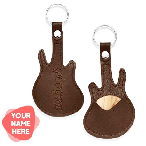 Custom Engraved Guitar Pick Holder Guitar Shape - Brown