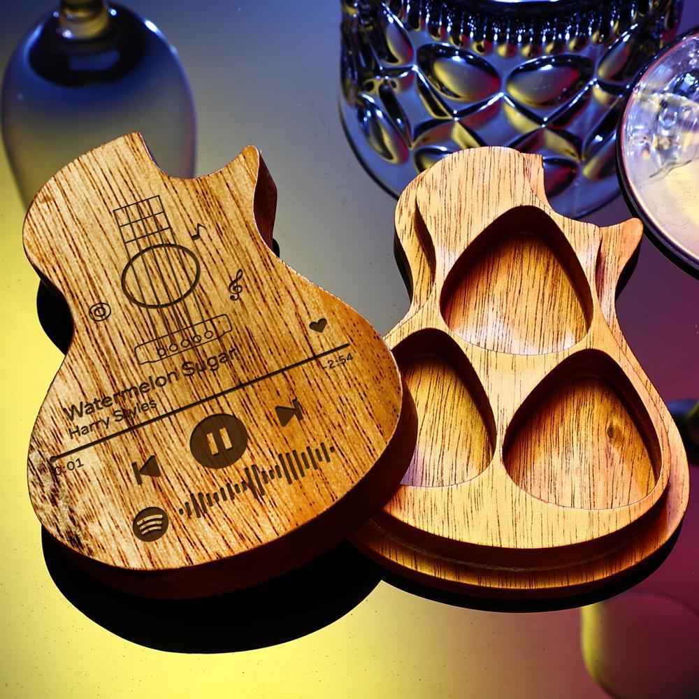 Custom Spotify Code 3PCS Guitar Pick Guitar Wood Picks Box Guitar-shaped Picks Box Plectrum Container Romantic Gifts