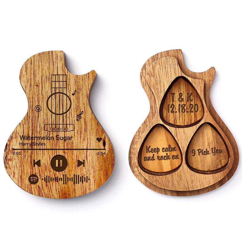 Custom Spotify Code 3PCS Guitar Pick Guitar Wood Picks Box Guitar-shaped Picks Box Plectrum Container Romantic Gifts