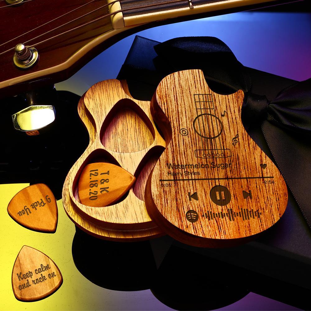 Custom Spotify Code 3PCS Guitar Pick Guitar Wood Picks Box Guitar-shaped Picks Box Plectrum Container Romantic Gifts
