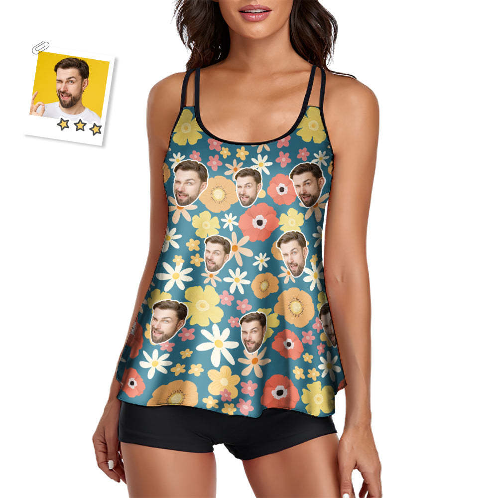 Custom Face Flower Swimwear Tankini Bathing Suit 2 Piece Swmsuit for Women - soufeelmy