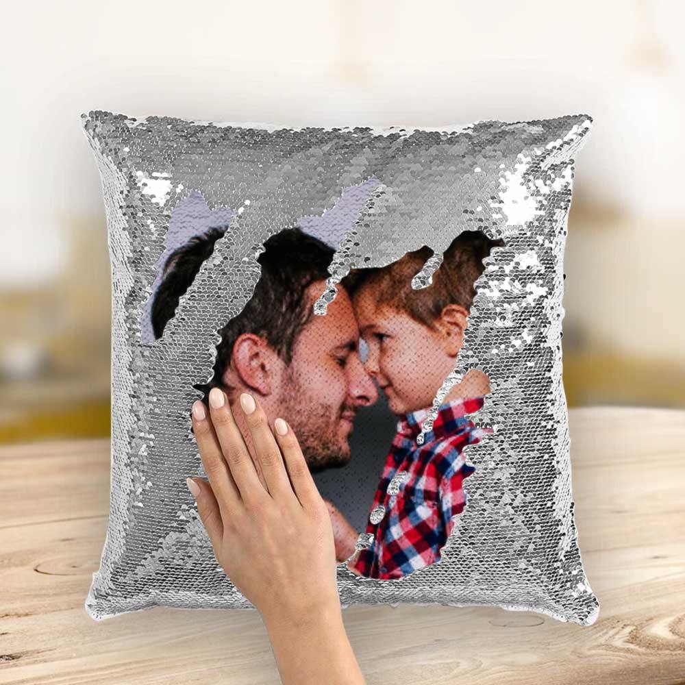 Custom Photo Magic Sequins Pillow Silver Color Shiny 15.75 * 15.75 - soufeelmy
