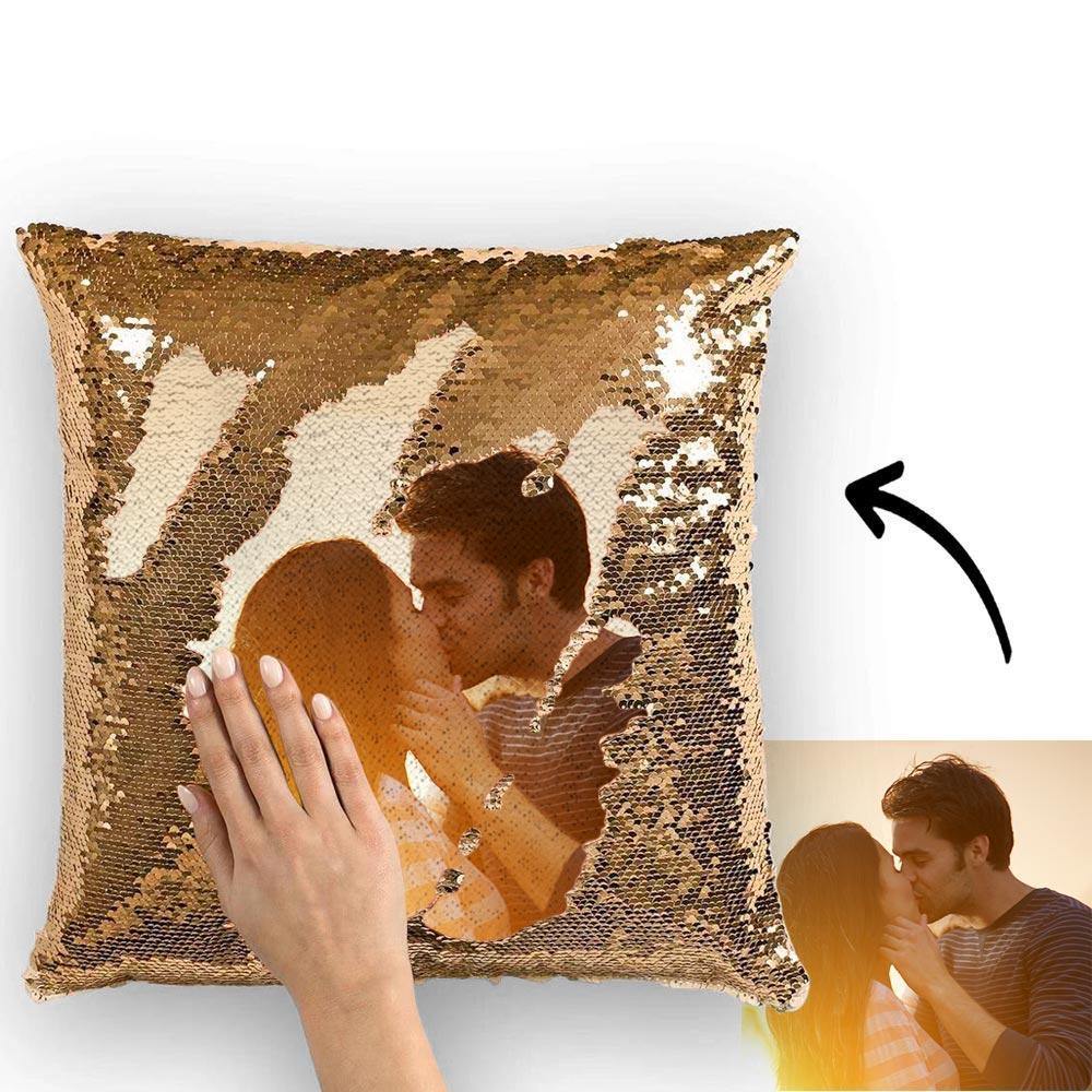 Photo Pillowcase Magic Sequins Pillowcase Golden Color Shiny Best Gifts 15.75 * 15.75 - soufeelmy